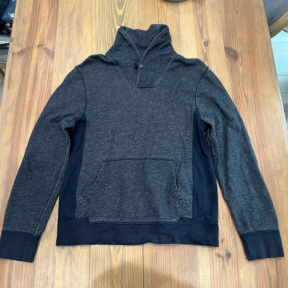 Men's J.Crew Vintage Fleece Pullover Sweatshirt Gray Navy Size S 0029 B1‎